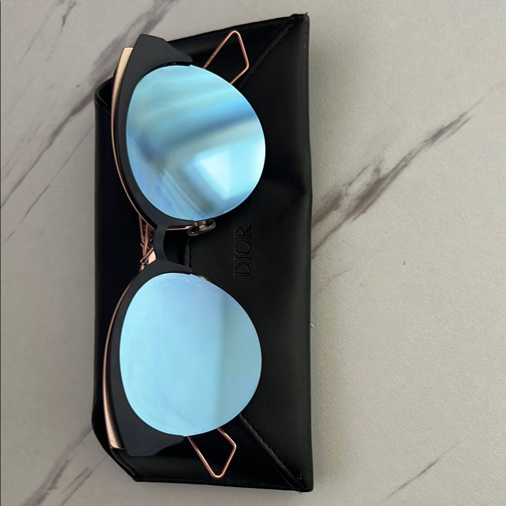 Dior Black Sunglasses with Blue Lenses